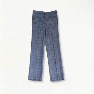Vintage 1960s 1970s Blue Checked Plaid Trousers Retro Pants